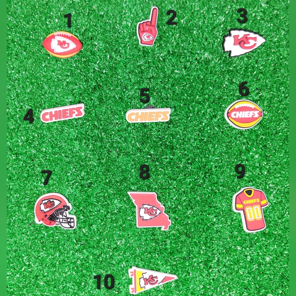 KC Chiefs Jibbitz/Croc Shoe Charms (10)